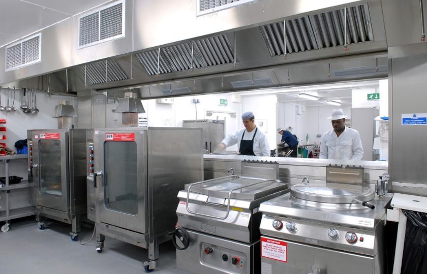 Combi ovens and bratt pans in a catering kitchen Combi ovens and bratt pans in a catering kitchen