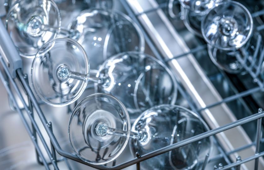 Glassware in a commercial glasswasher Glassware in a commercial glasswasher