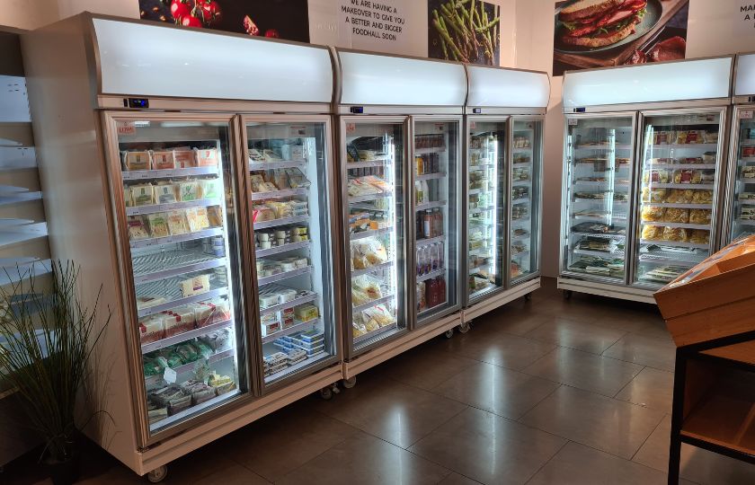 Retail display fridges in a convenience shop